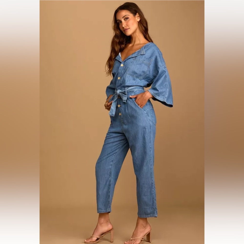 Free People Marley Denim Jumpsuit In Loco Blue Women's Size XS